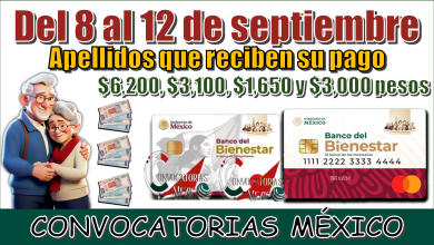Del 8 al 12 de septiembre | Apellidos que reciben su pago de $6,200, $3,200,$1,650, $3,000 pesos 