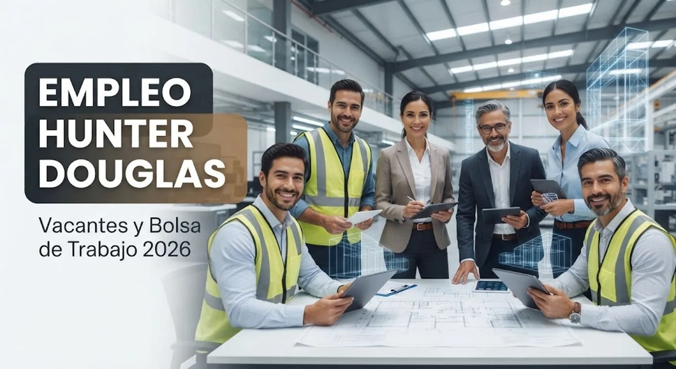 Equipo de ingenieros y arquitectos en un entorno industrial corporativo para la bolsa de trabajo de Hunter Douglas México.