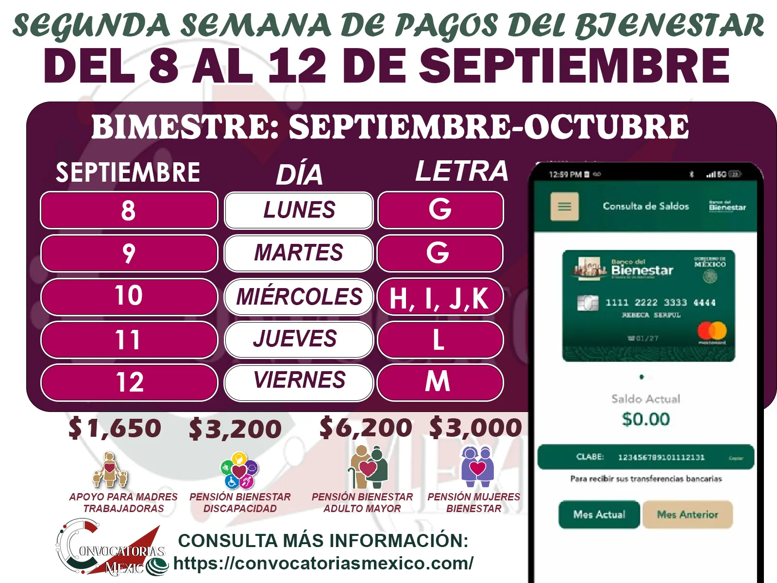 Esta son las letras que reciben sus pagos esta semana ¡Del lunes 8 al viernes 12 de septiembre!