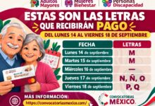 Estas son las letras que recibirán Pago del lunes 14 al viernes 18 de septiembre