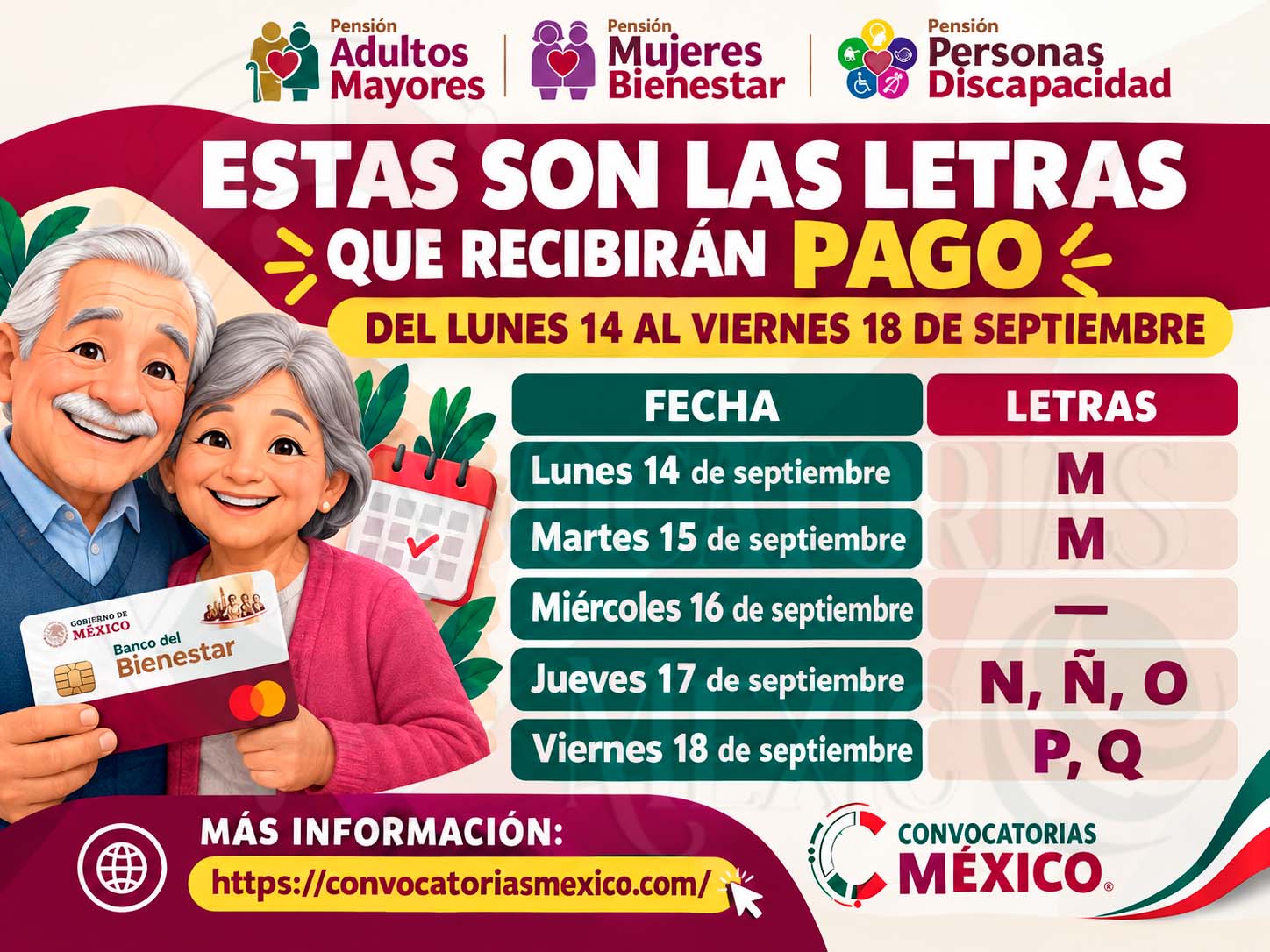 Estas son las letras que recibirán Pago del lunes 14 al viernes 18 de septiembre