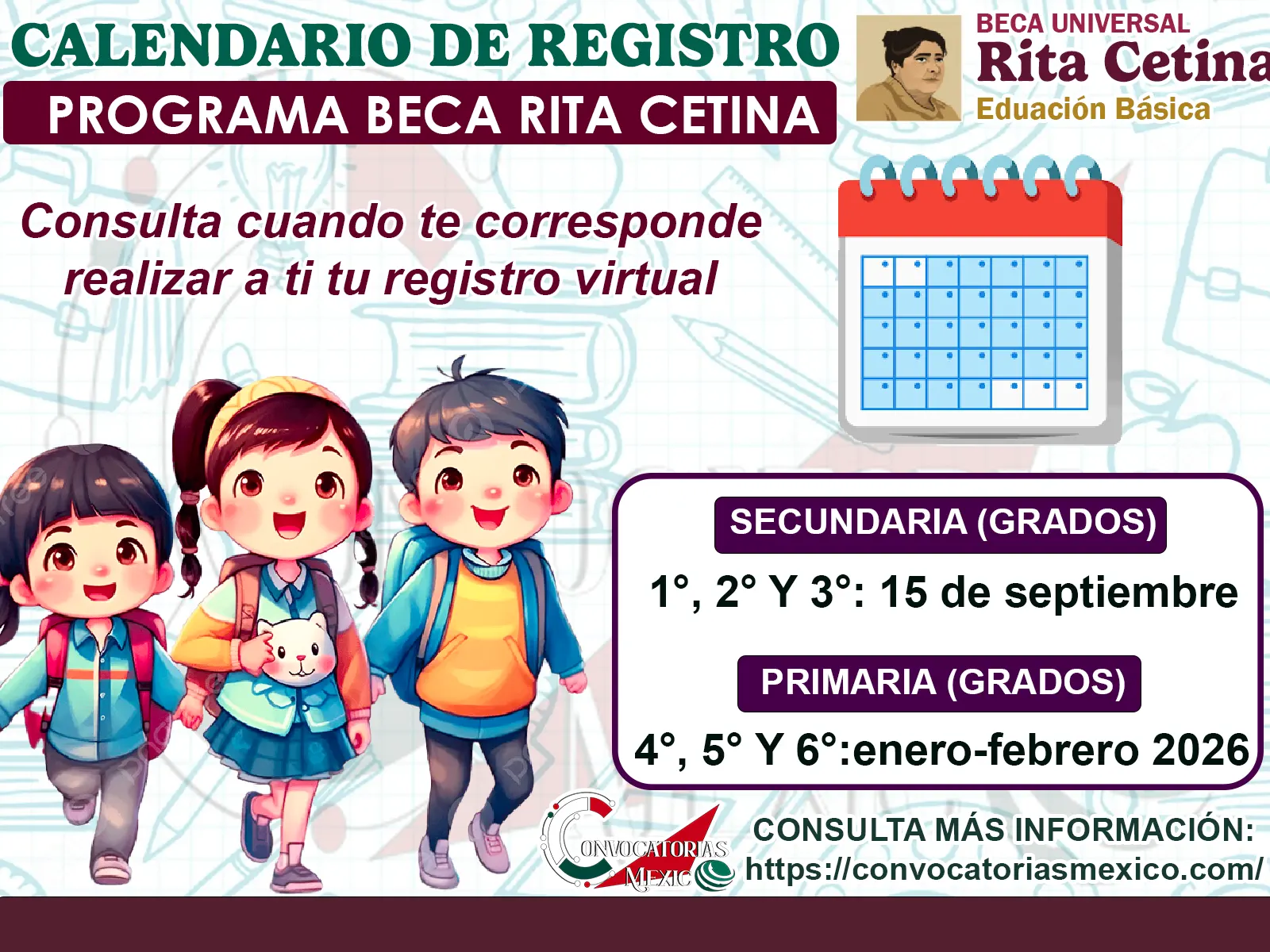 Este es el calendario de registro para la Beca Rita Cetina en nivel primaria ¡Presta atención padre de familia!