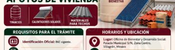Familias podrán registrarse para recibir apoyos de vivienda; entregarán tinacos, calentadores solares y materiales para techos
