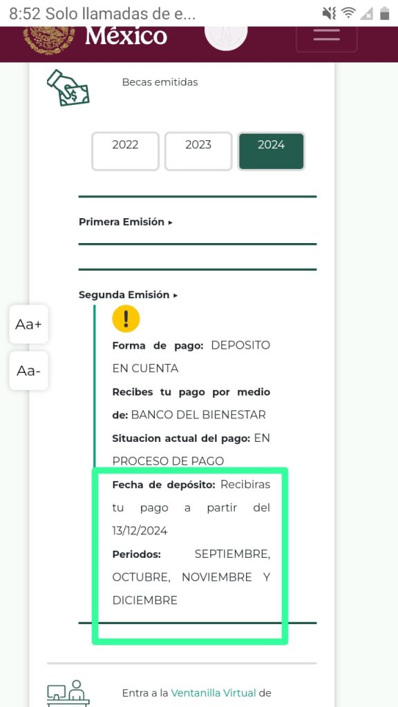 Fecha de pago de la Beca Benito Juarez 2024