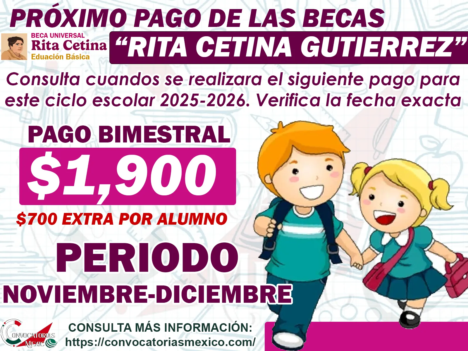 Fecha del proximo pago de 1900 pesos para estudiantes beneficiarios Beca Rita Cetina