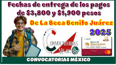 Fechas de entrega de los pagos de $3,800 y $1,900 pesos de la Beca Benito Juárez 2025 