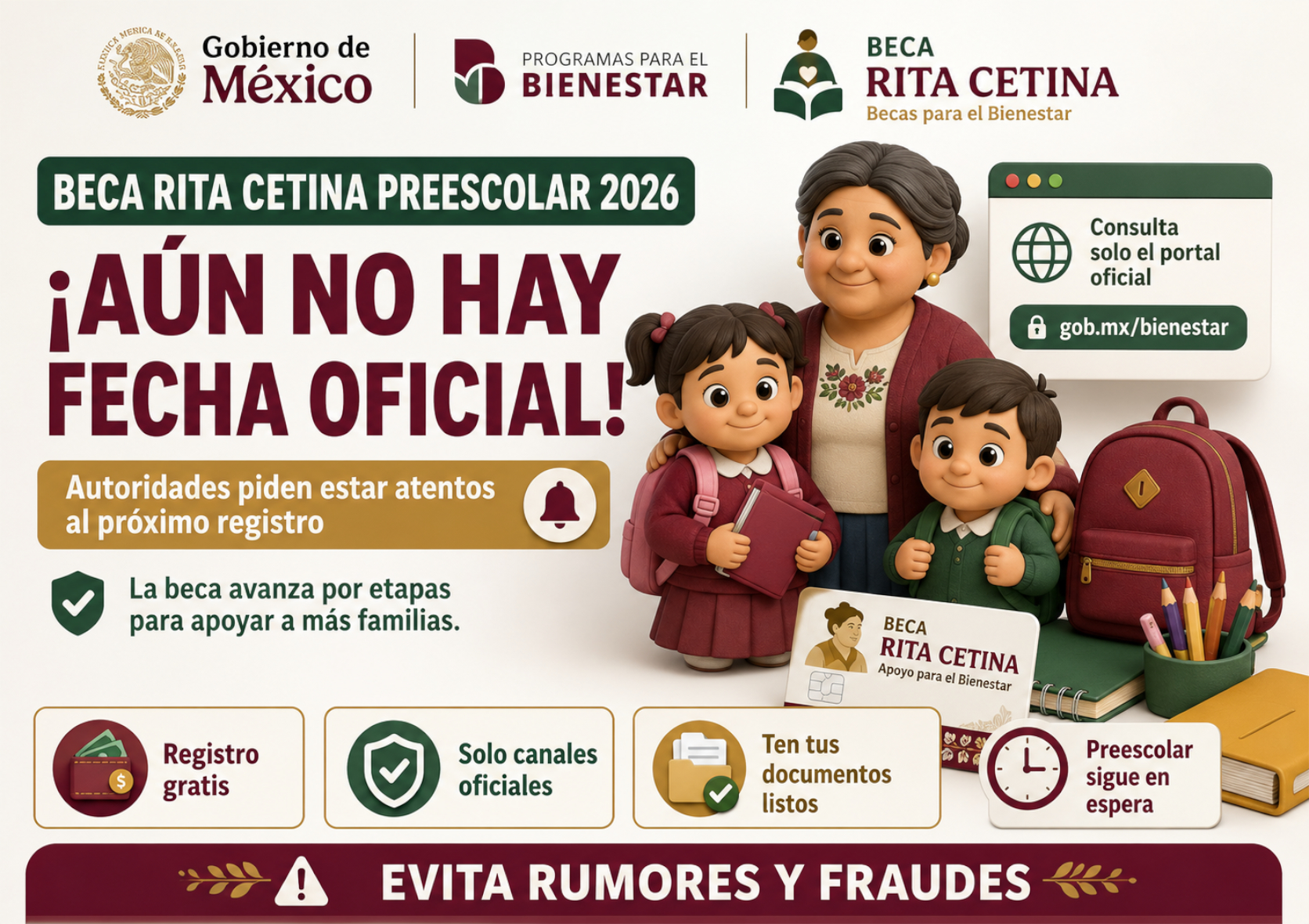 Beca Rita Cetina para preescolar 2026: autoridades piden estar atentos al próximo registro oficial