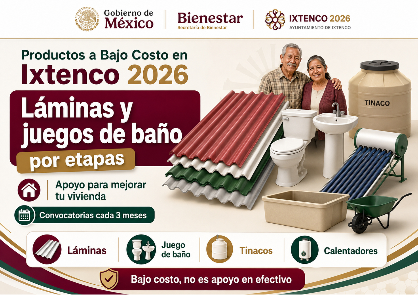 Productos a Bajo Costo en Ixtenco 2026: apoyo para comprar láminas y juegos de baño por etapas