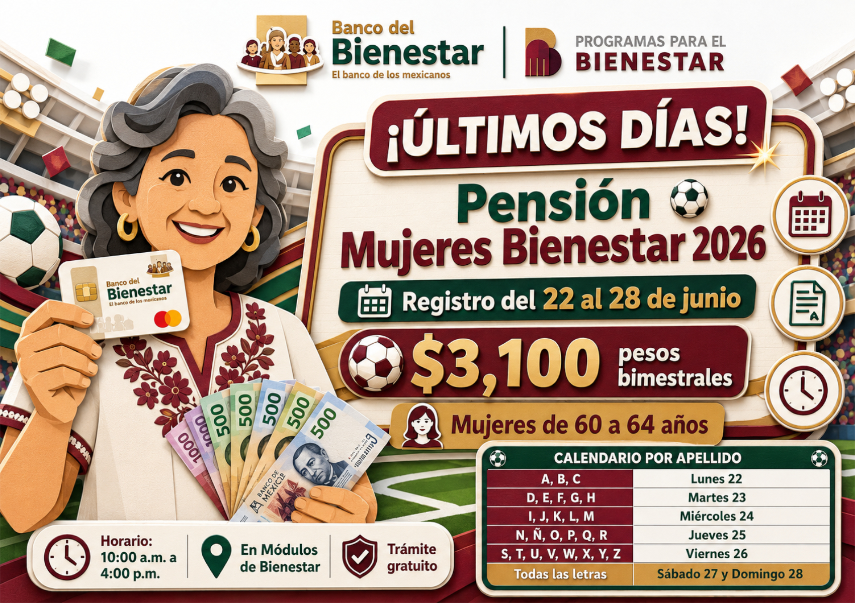 Pensión Mujeres Bienestar 2026: registro nuevo del 22 al 28 de junio para recibir $3,100 pesos bimestrales
