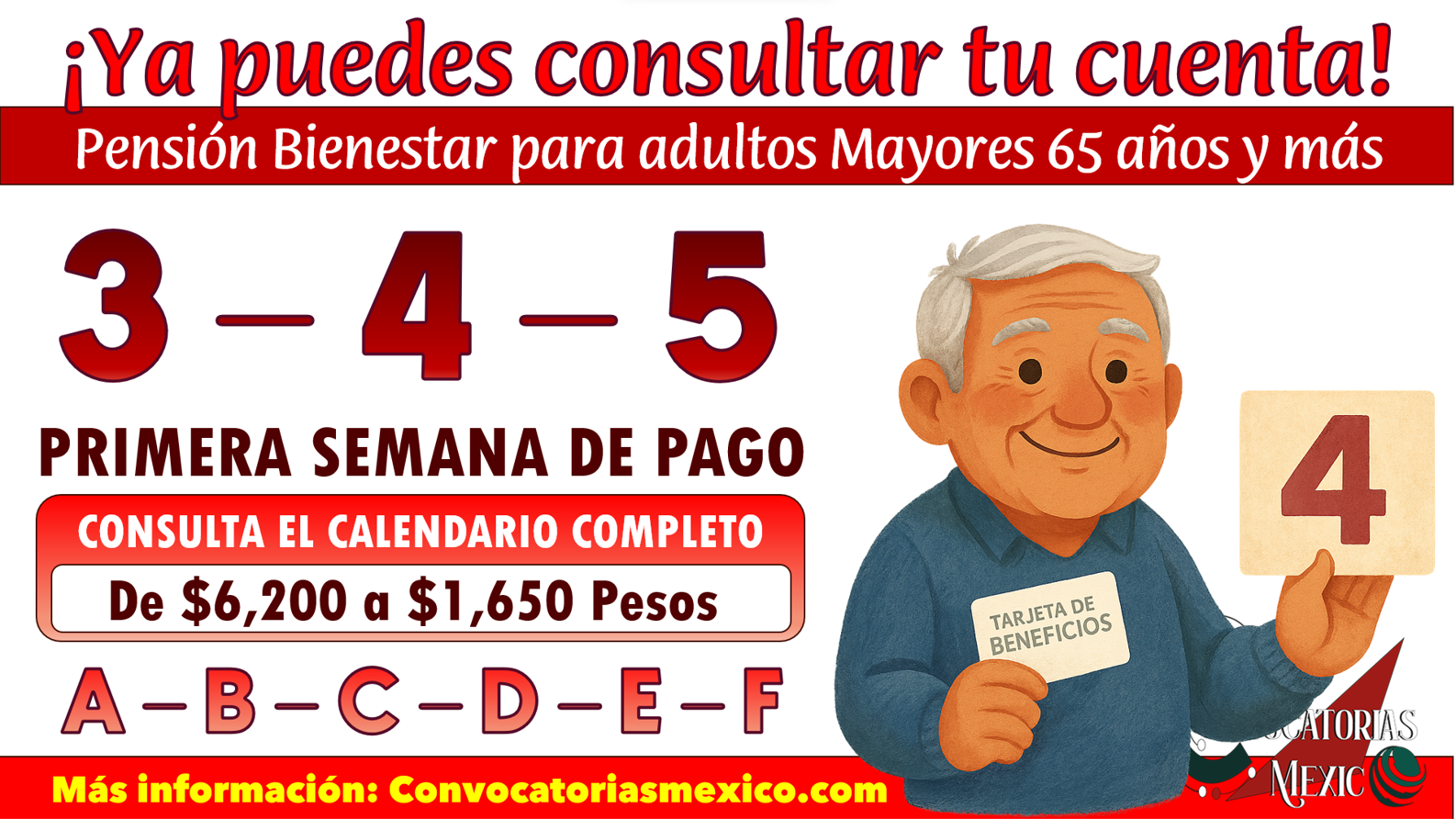 Pagos 3, 4 y 5 de septiembre de la Pensión Bienestar 65 años y más