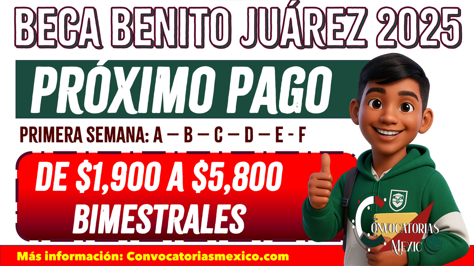 $1,900 - $5,800 pesos Primera semana de pagos de la Beca Benito Juárez 2025
