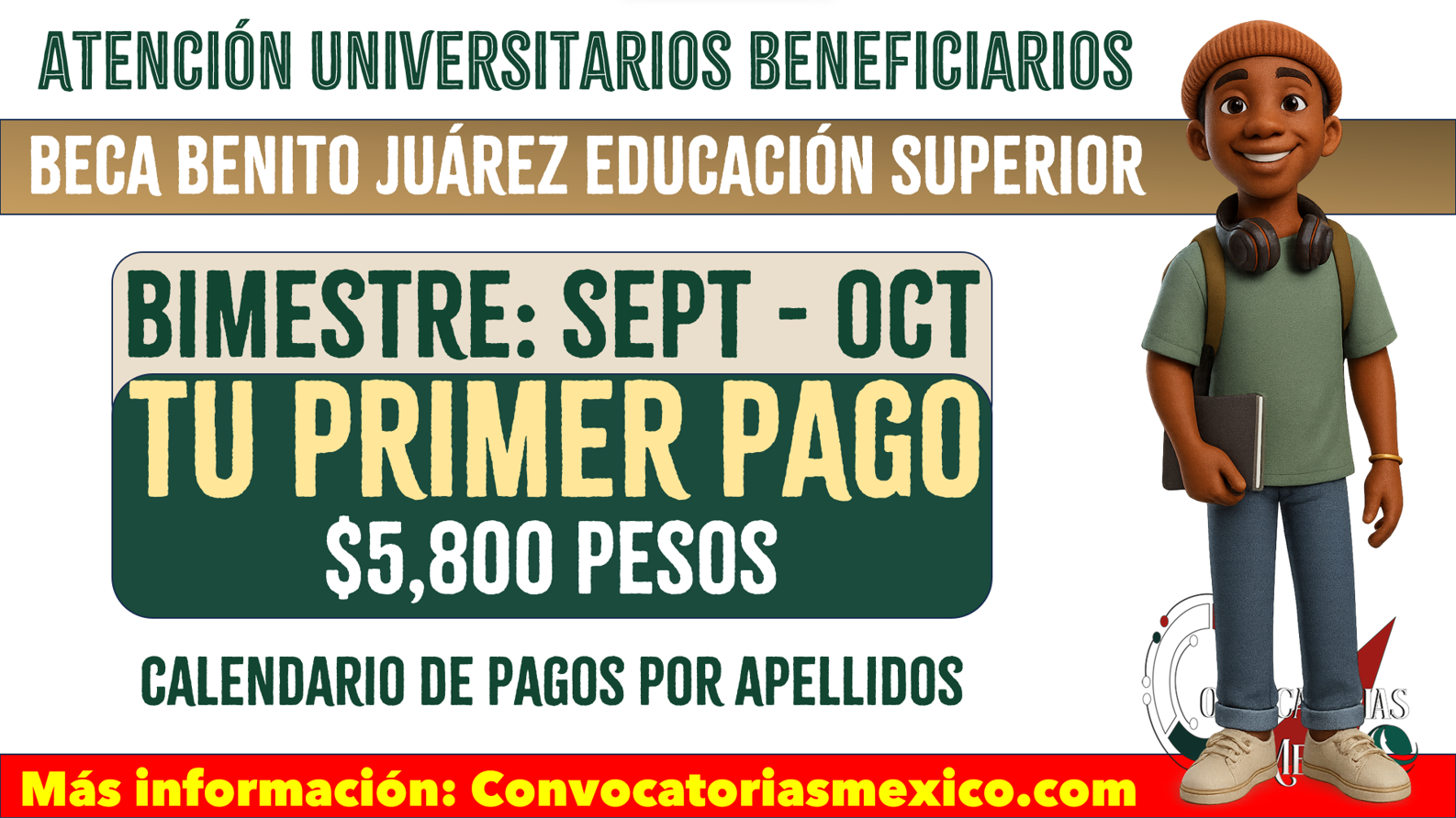 $5,800 pesos tu primer pago en octubre de la Beca Benito Juárez de Educación Superior