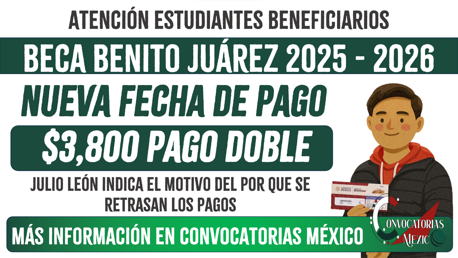 Pago doble de $3,800 pesos nueva fecha de pago para la Beca Benito Juárez 2025