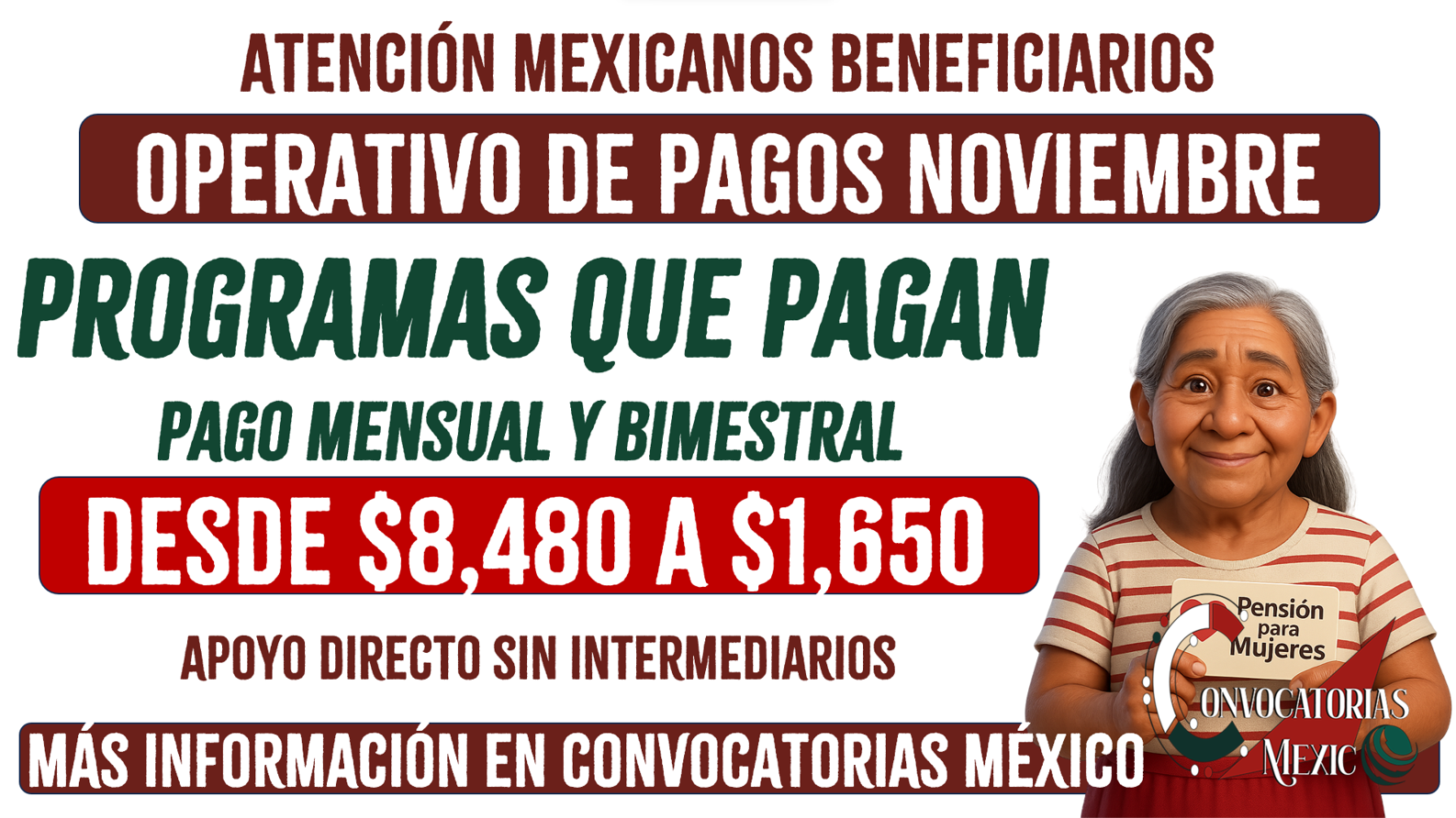 Beneficiarios que reciben pago para el mes de noviembre de los programas del Bienestar