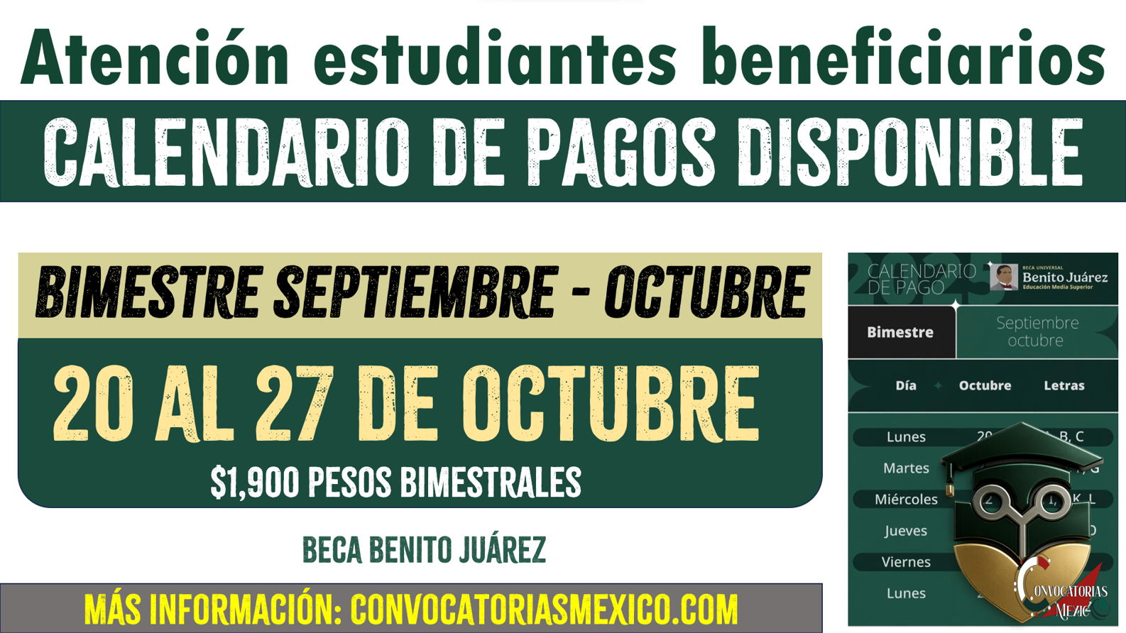 20 a 27 de octubre calendario de pagos por apellidos de la Beca Benito Juárez 2025