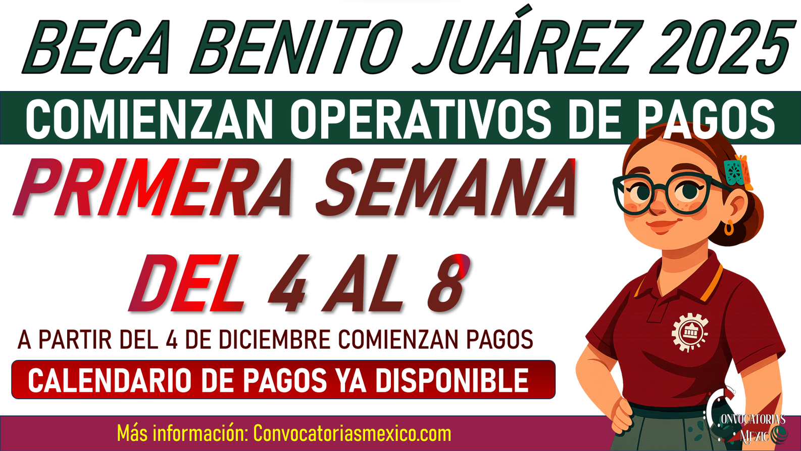 Del 4 al 8 de diciembre primera semana de pagos de la Beca Benito Juárez 2025