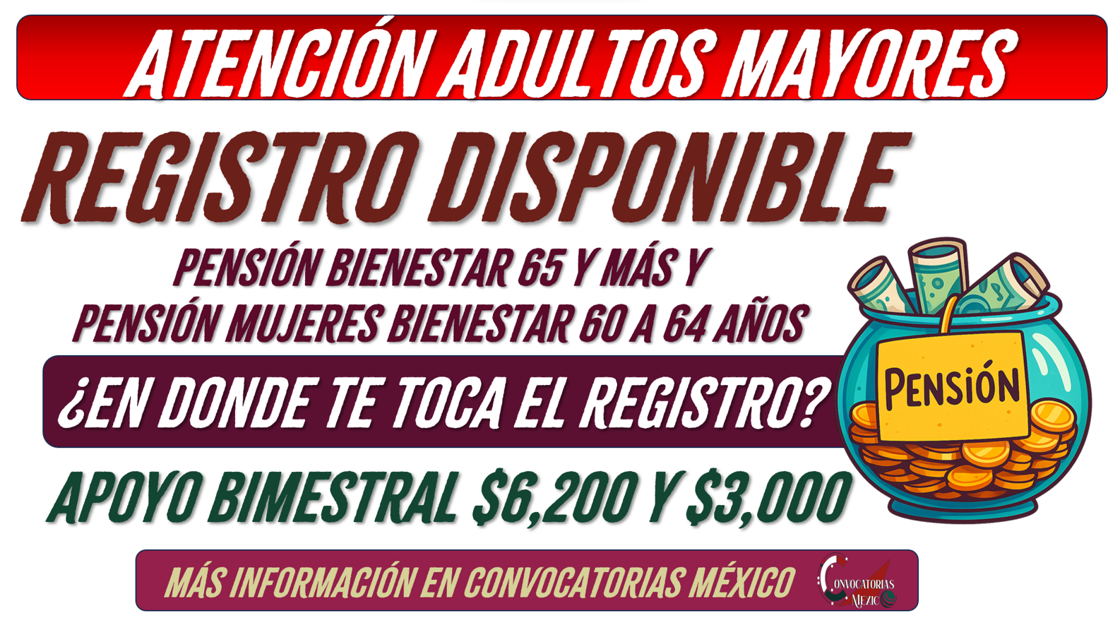 Lugares de registro para la Pensión Bienestar para las Personas Adultas Mayores 2025