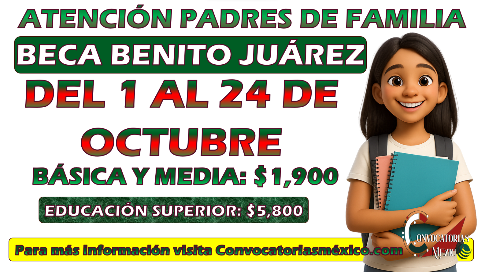01 al 24 de octubre calendario de pagos de la Beca Benito Juárez 2025