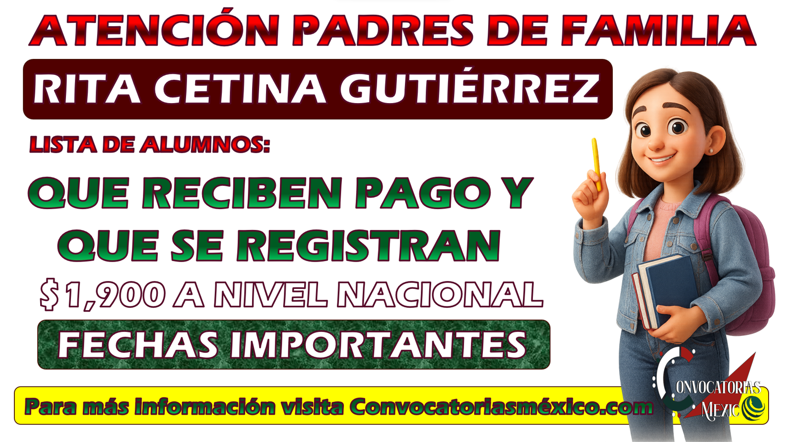 Lista de alumnos que reciben su pago y registro de la Beca Rita Cetina Gutiérrez