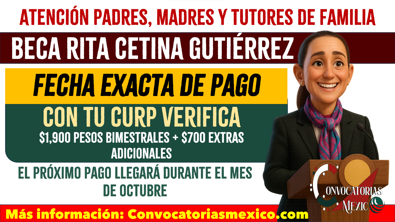 Tu fecha exacta con tu CURP de la Beca Benito Juárez y Rita Cetina Gutiérrez 2025