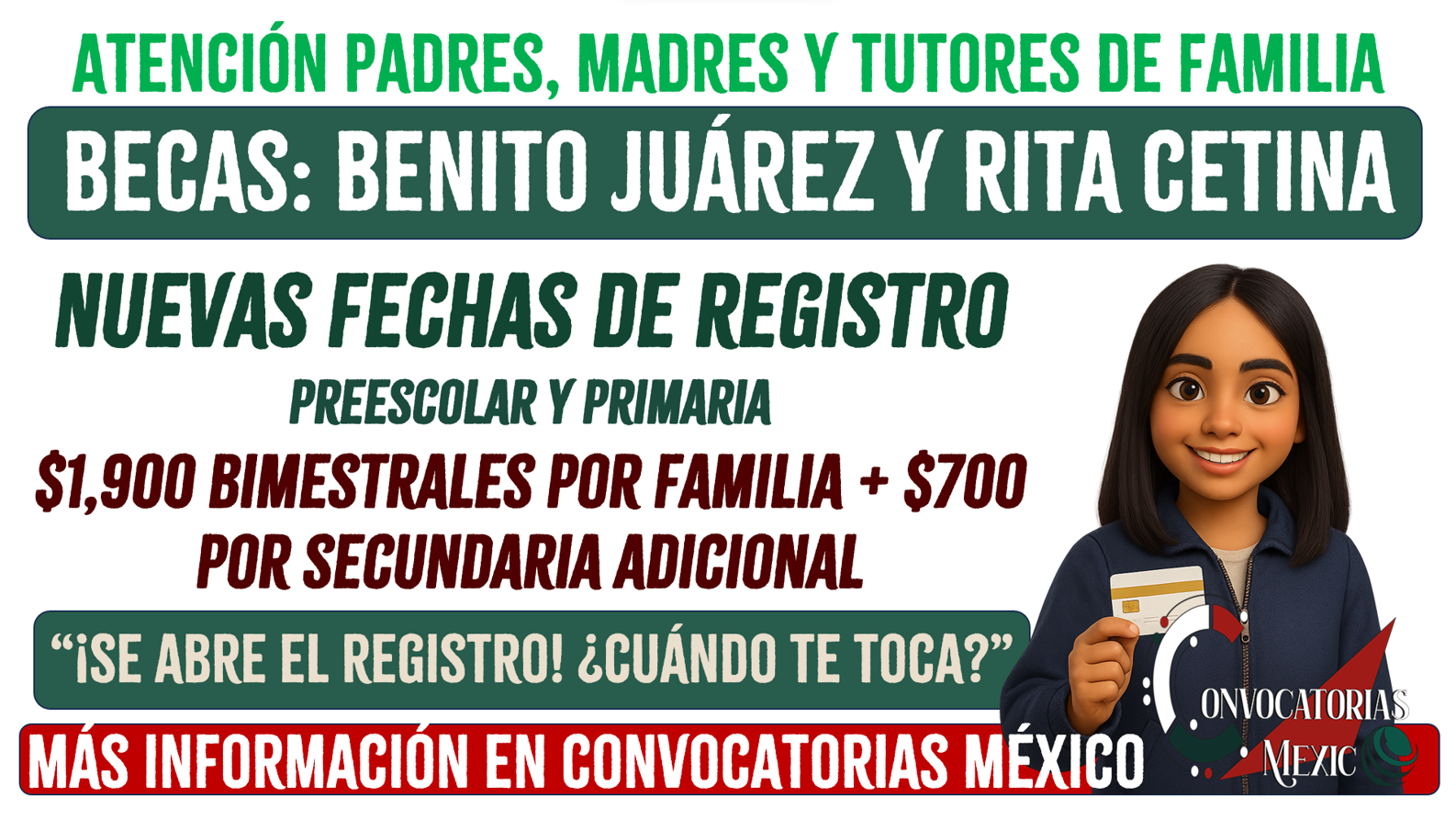Preescolar y primera tienen nuevas fechas de registro a la beca Rita Cetina Gutiérrez 2025