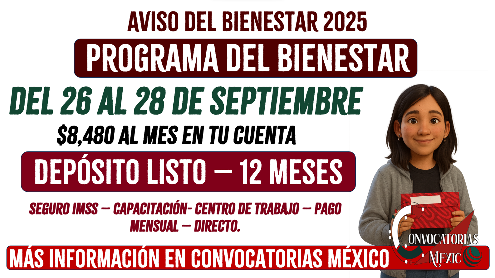 Del 26 al 28 de septiembre pago de $8,480 pesos de este programa del bienestar 2025