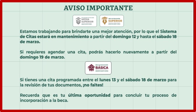 ¡Atención Becas Benito Juárez! A partir de esta fecha se abrirá el Sistema de Citas; Agenda la Tuya 12 Comunicado Coordinación Nacional Sistema de Citas