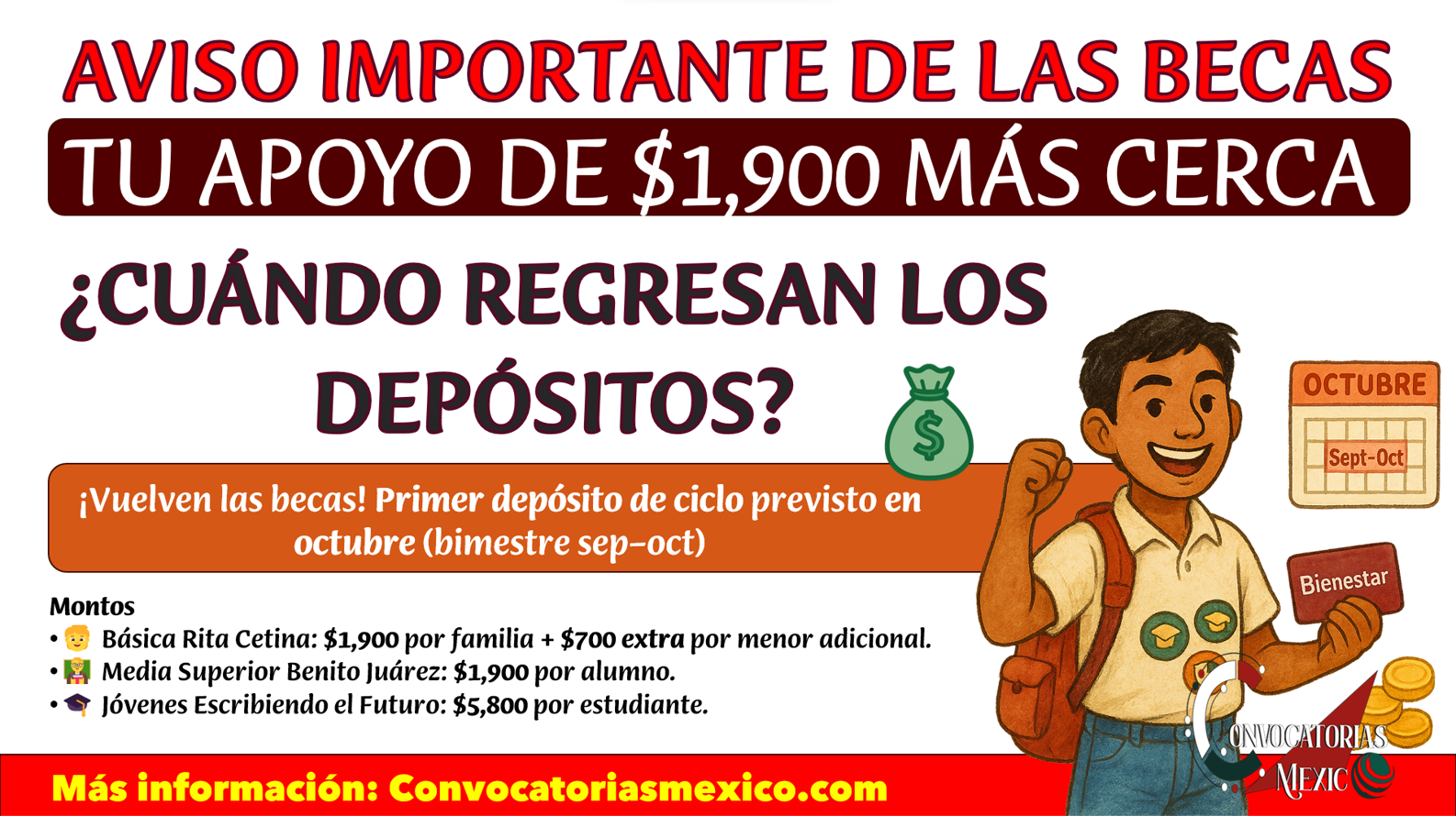 ¡Atención estudiantes! Primer depósito sep–oct: Becas Bienestar 2025
