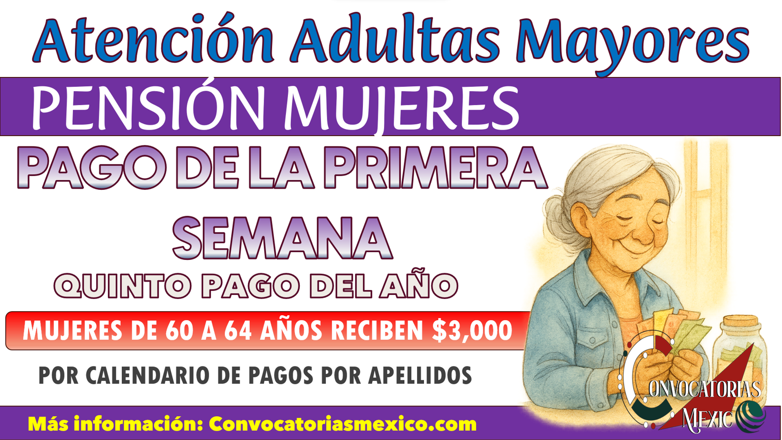 Letras para del 3 al 5 de septiembre de la Pensión Mujeres Bienestar 60 a 64 años