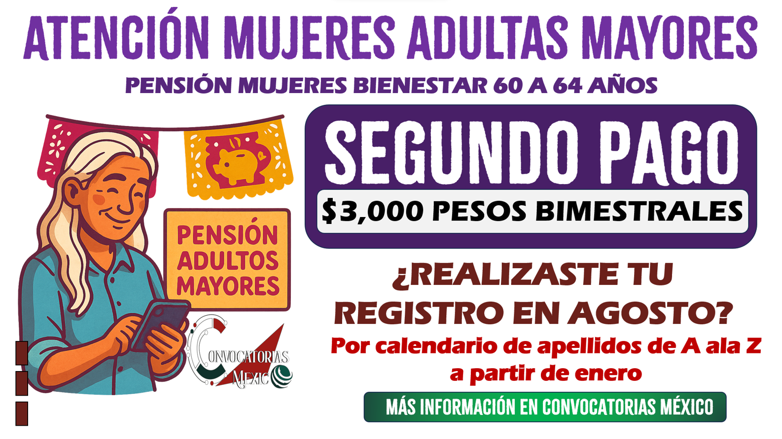 ¿Te registraste en agosto? Segunda fecha de pago para la Pensión Mujeres Bienestar 2025