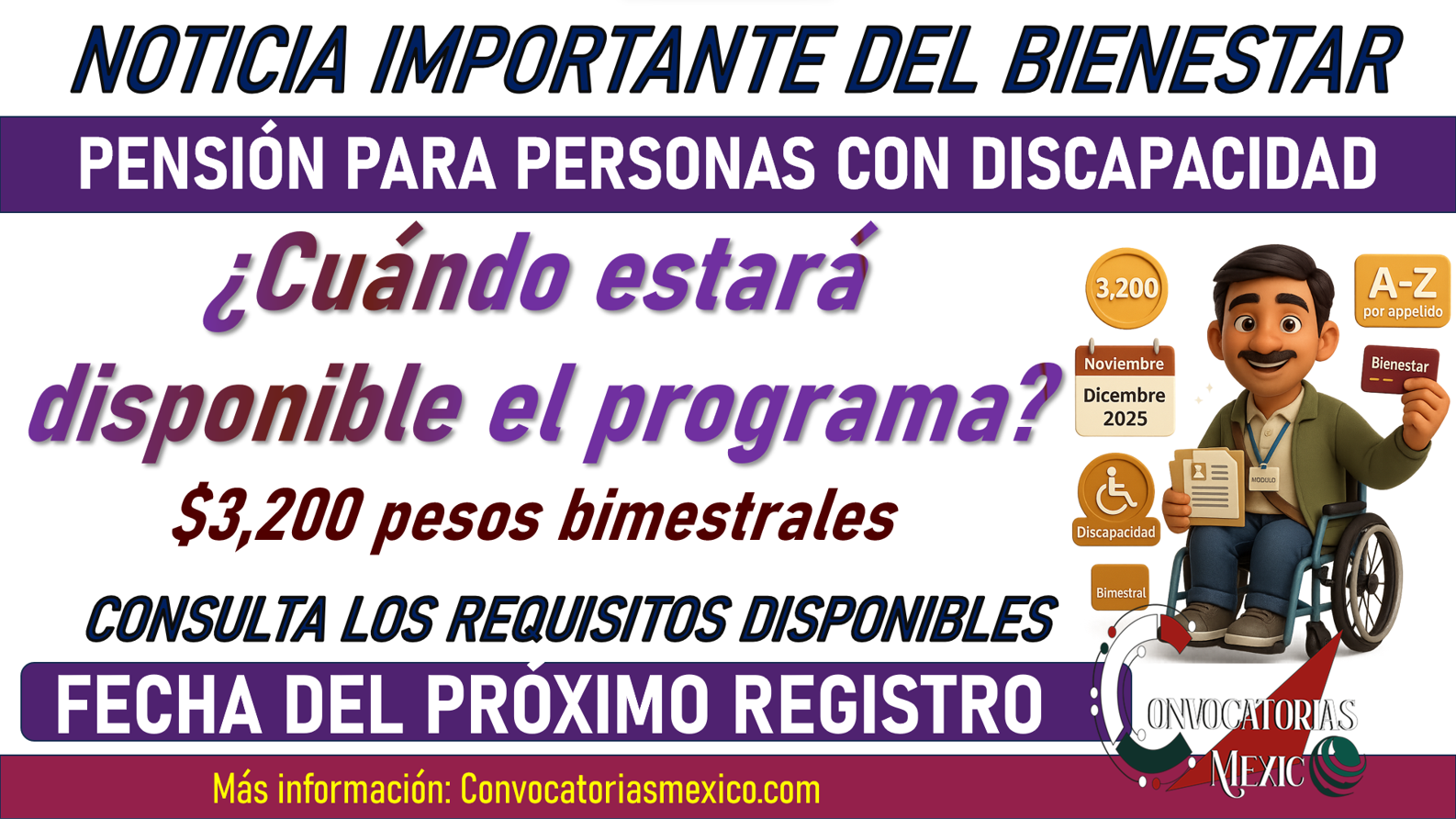 ¿Cuándo estará disponible es programa Pensión Bienestar para las personas con Discapacidad?