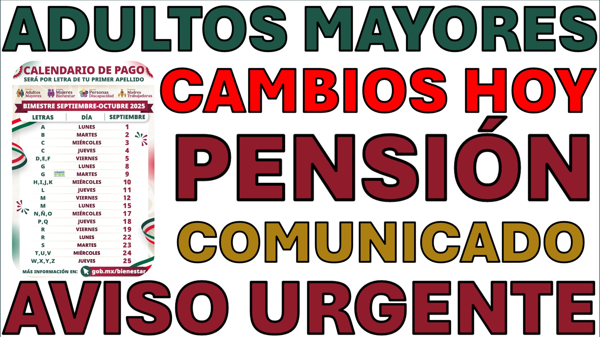 Pensión Bienestar Adultos Mayores del Bienestar (septiembre–octubre): calendario por letras, monto y pasos si no cayó tu depósito