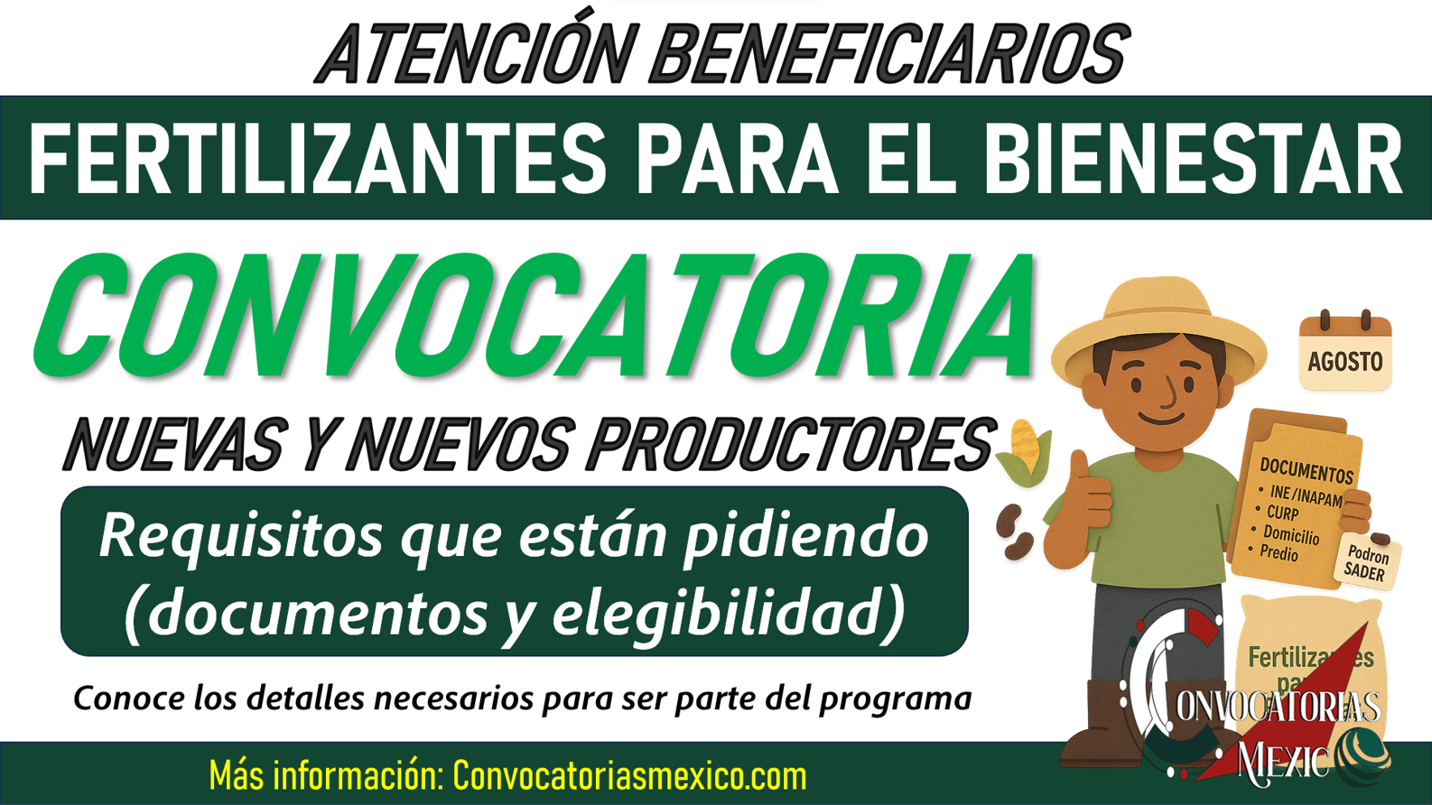 ¿Cuándo sale la convocatoria y cuales son los requisitos para Fertilizantes para el Bienestar?