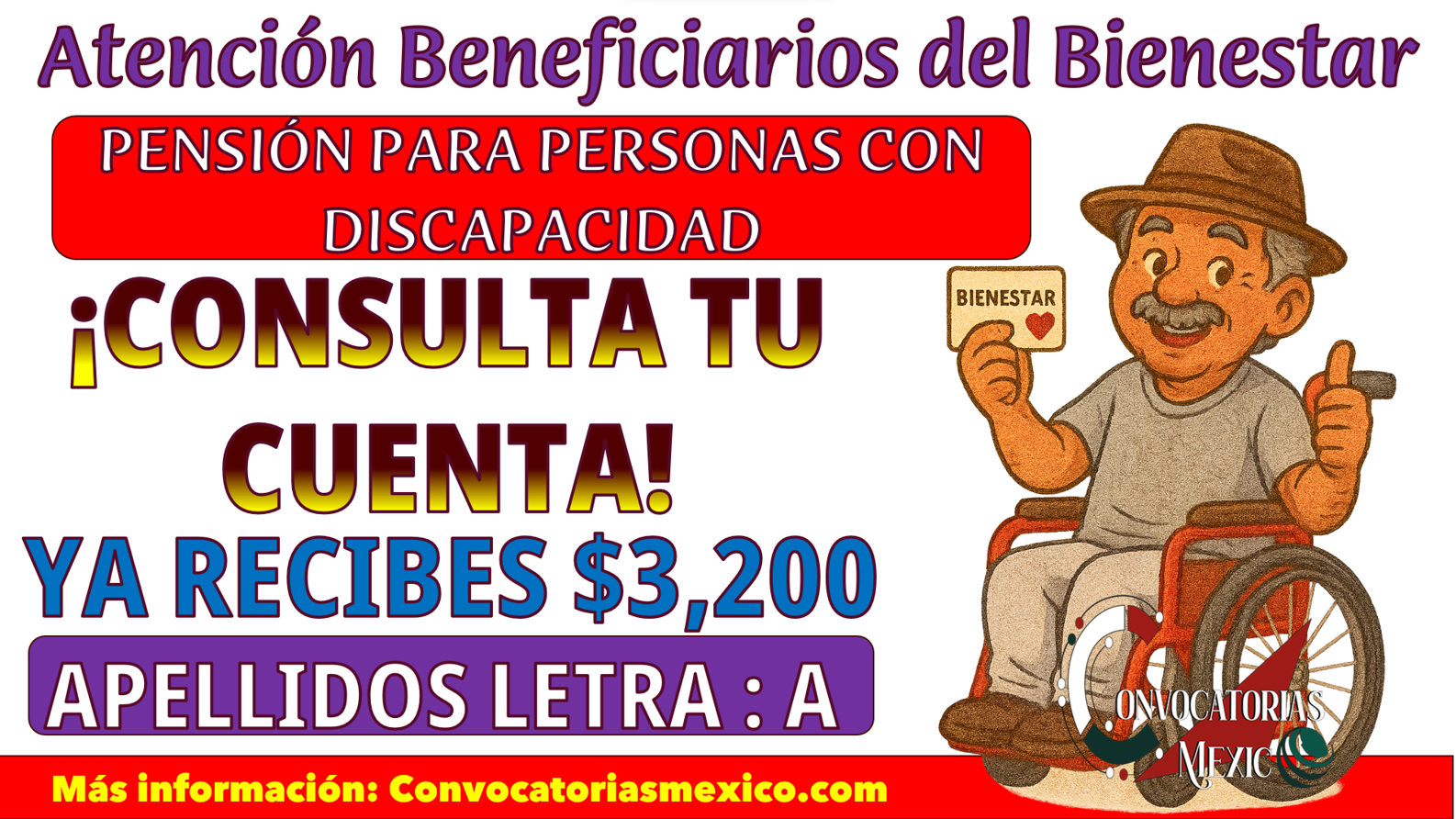 ¡YA DISPONIBLE EN TU CUENTA! $3,200 de la Pensión para Personas con Discapacidad