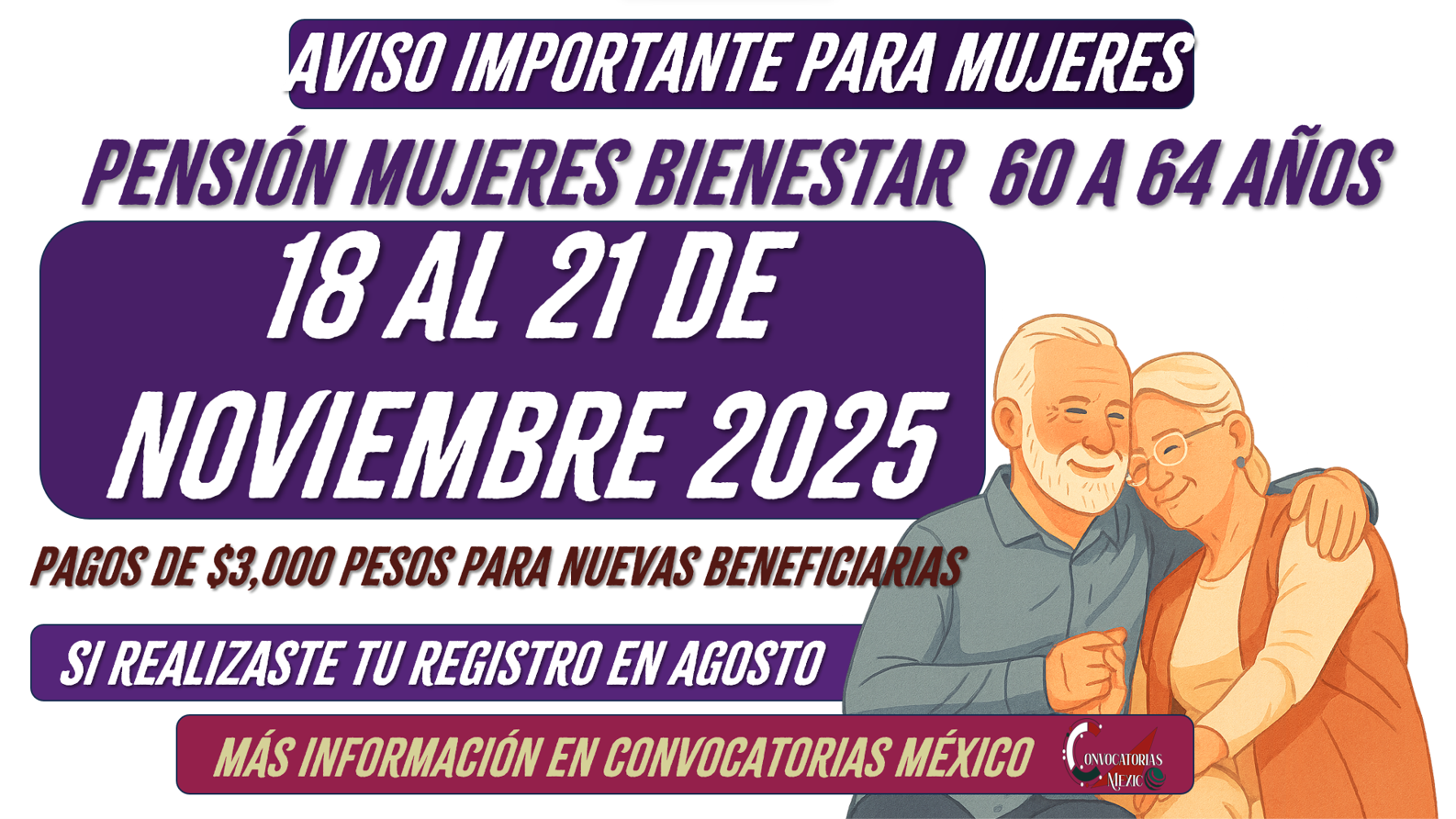 Recibes tu pago a finales de noviembre de $3,000 pesos de pensión mujeres 60 a 64 años