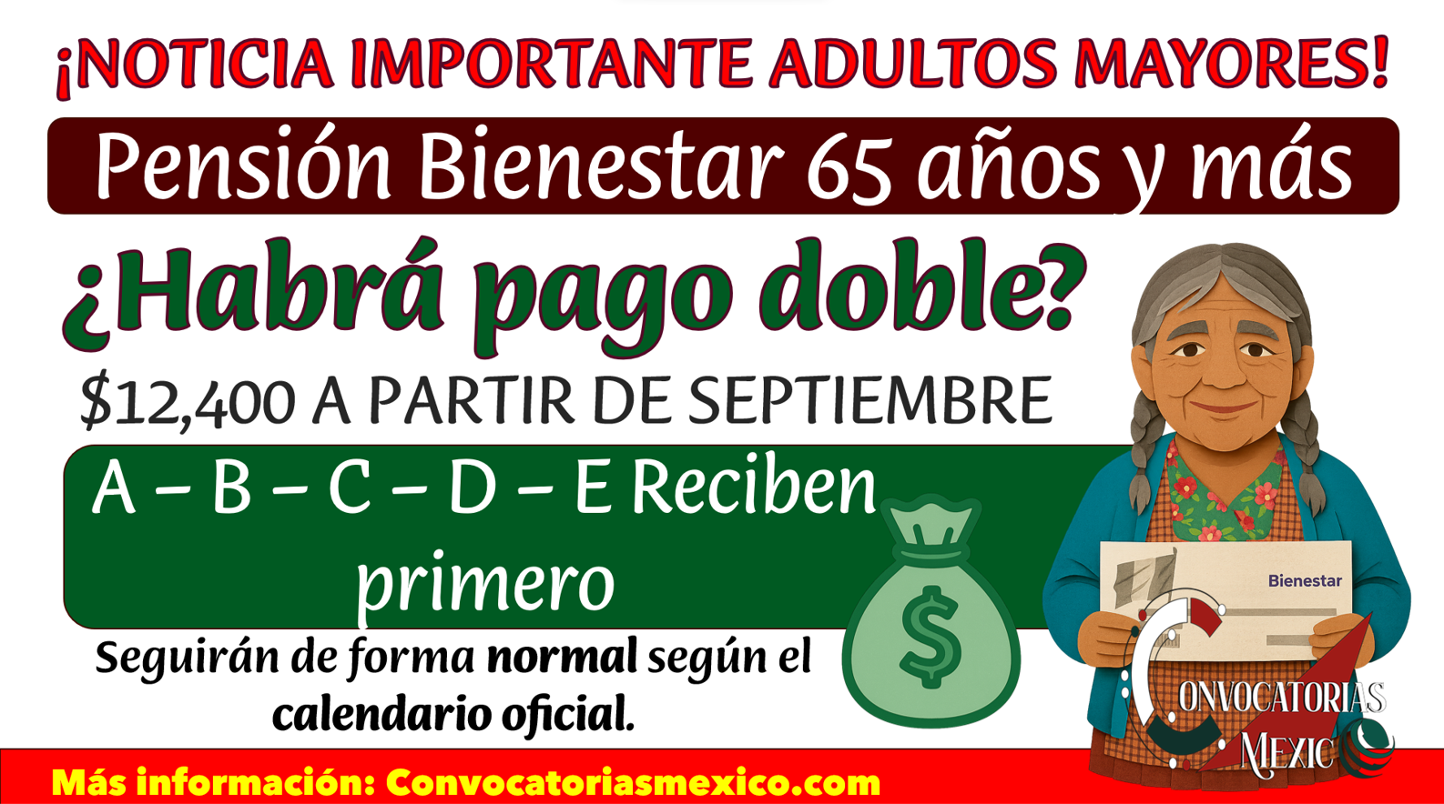 12,400 vs $6,200 pesos ¿Habrá pago doble de la Pensión Bienestar en septiembre?