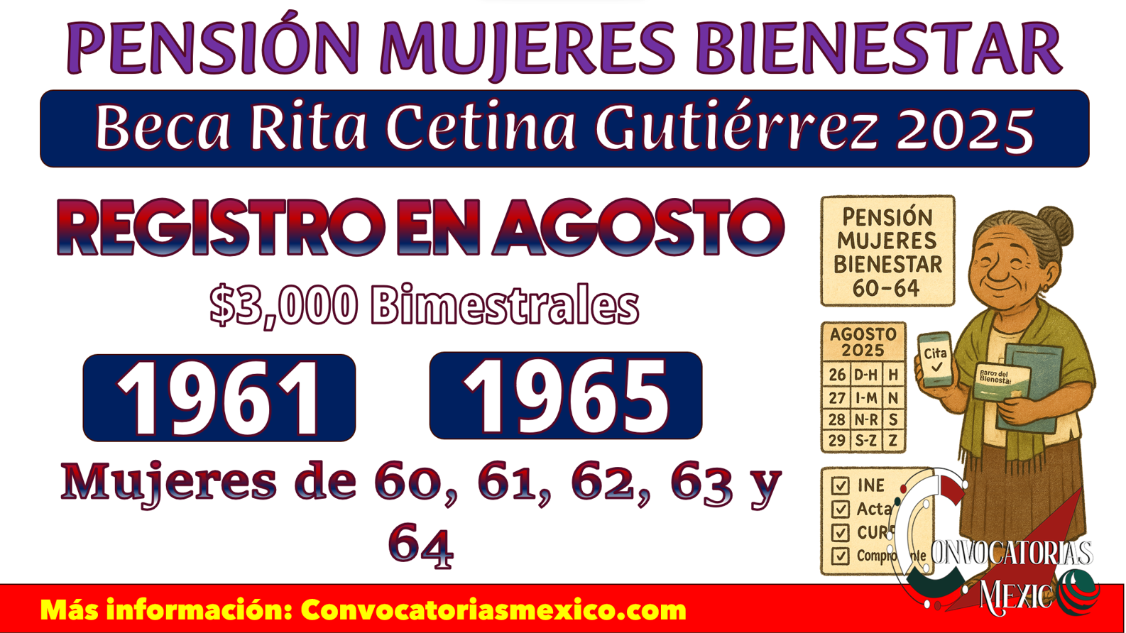 ¡Últimos días! Recibe $3,000 pesos de la Pensión Mujeres Bienestar 60 a 64 años