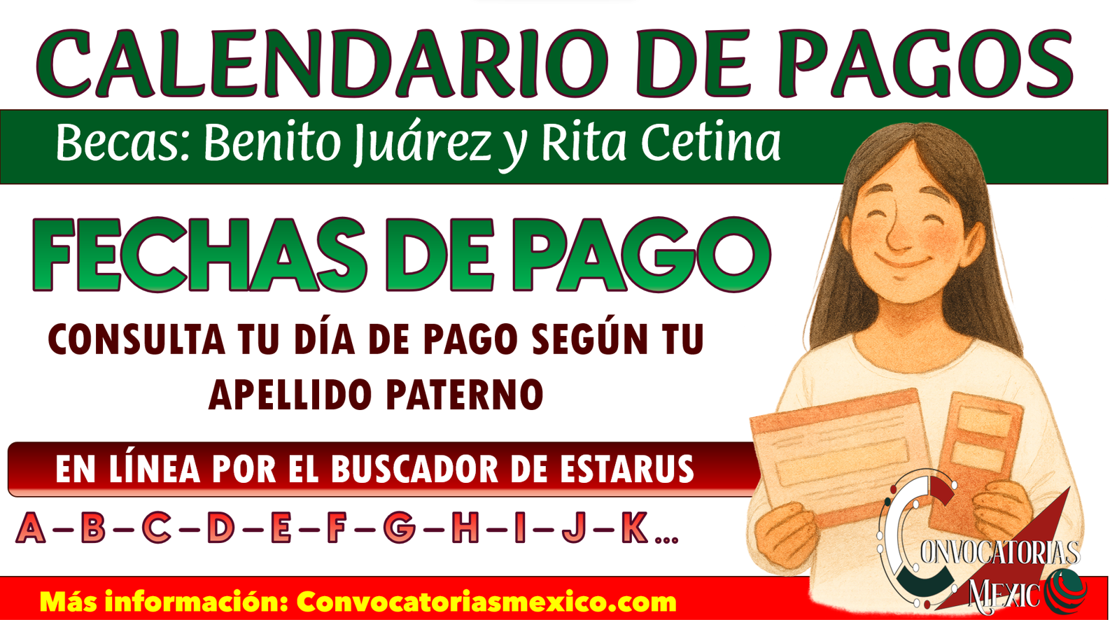 Fecha de pago de las Becas Rita Cetina y Benito Juárez por calendario de apellidos