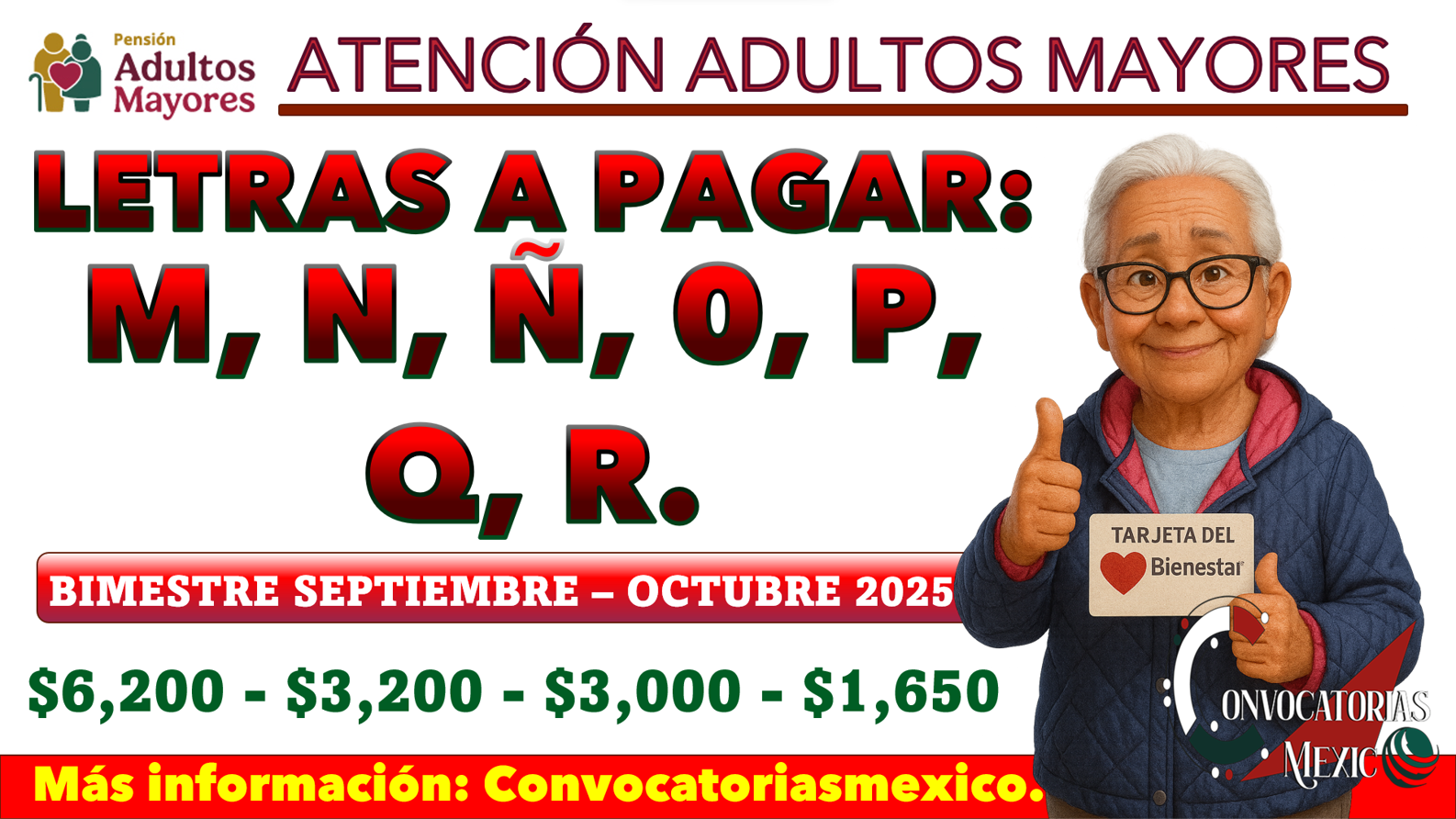 Letras M, N, Ñ, O, P, Q, R Ya cobran los $6,200 pesos de la Pensión Bienestar 2025