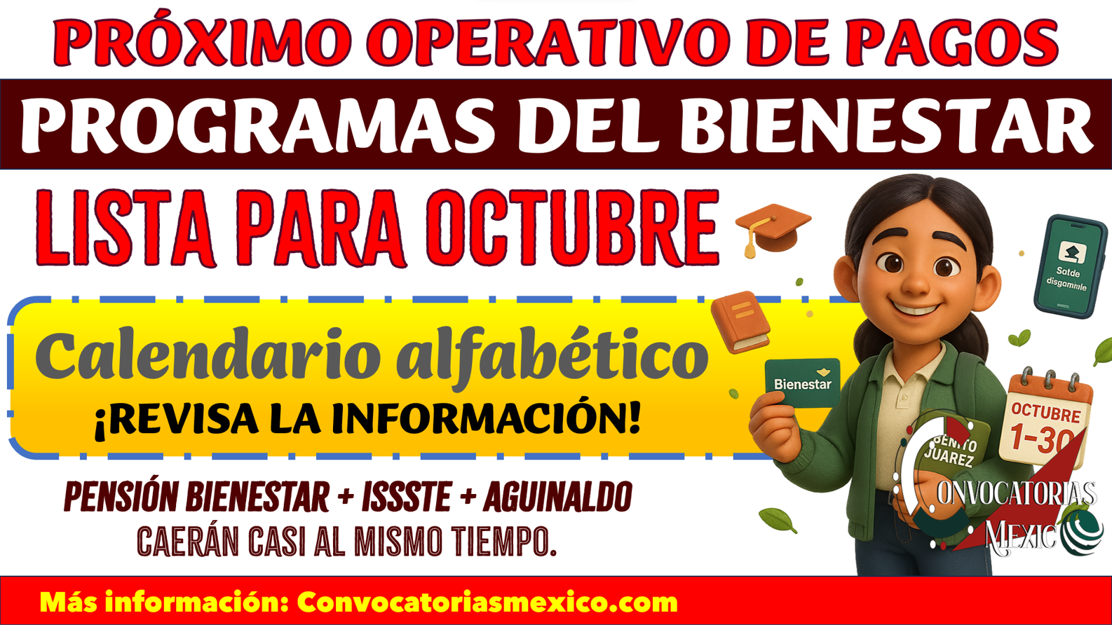 ¡01 AL 30 DE OCTUBRE! Lista de pagos para el mes de octubre de los programas del bienestar 2025