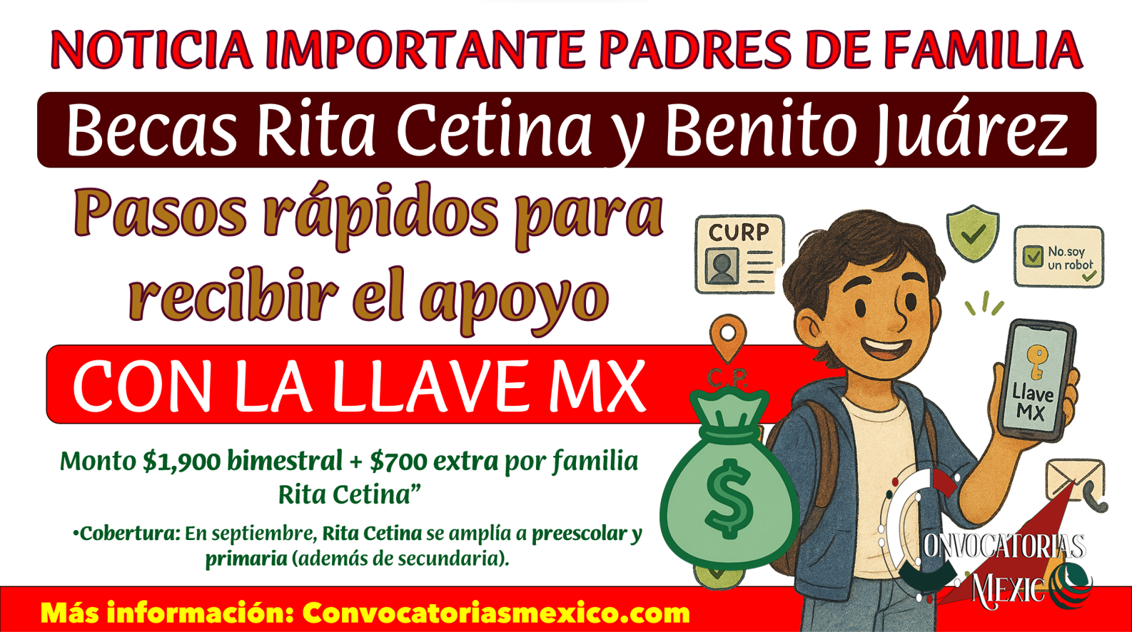 $1,900 cada bimestre (+$700 extra): Becas Rita Cetina y Benito Juárez 2025