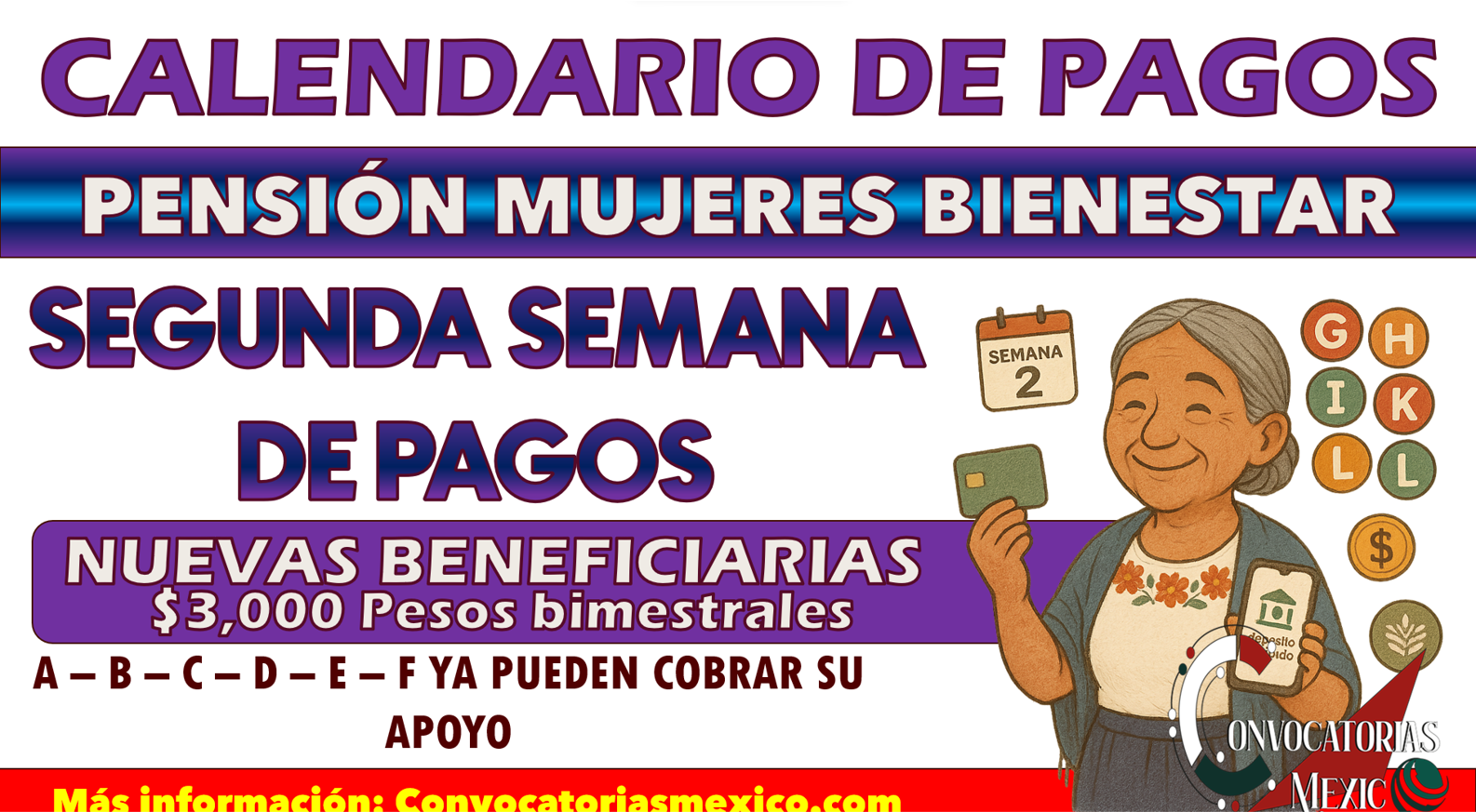 Segunda semana de pagos de la Pensión Mujeres Bienestar de 60 a 64 años