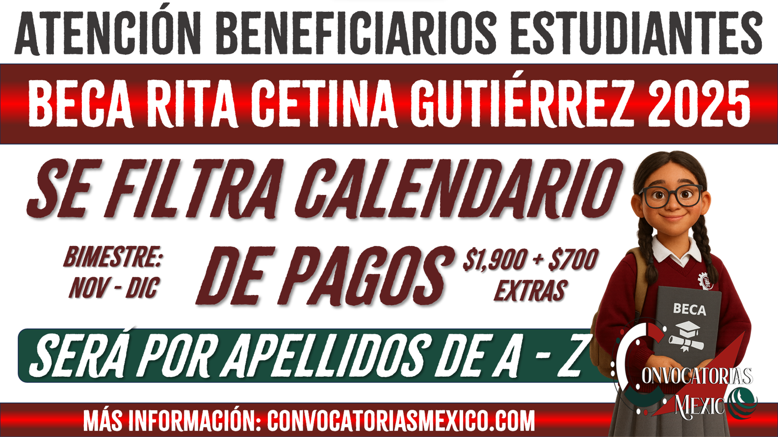 Calendario de pagos para diciembre de la Beca Rita Cetina Gutiérrez 2025