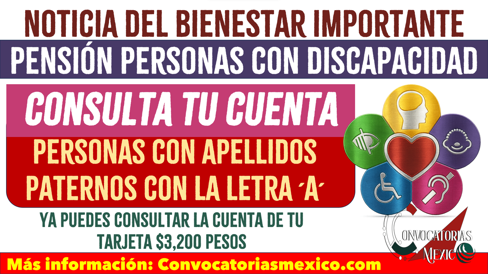 $3,200 ya disponibles en cuentra letra A para la Pensión Bienestar personas con Discapacidad 2025