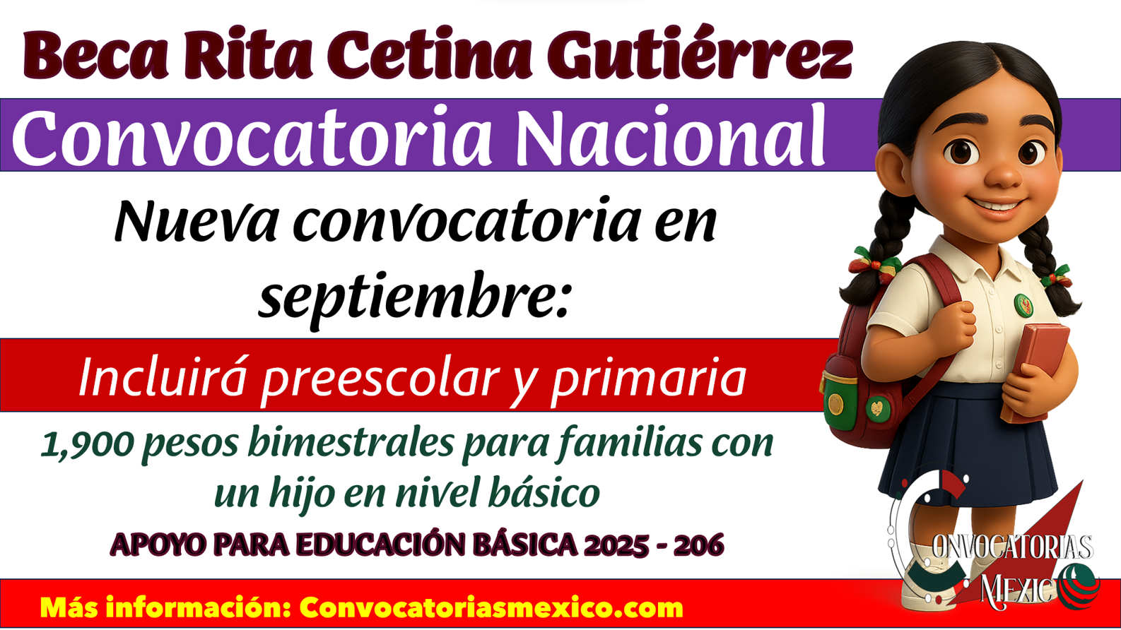 Nueva convocatoria en septiembre para la Beca Rita Cetina $1,900 bimestrales por familia