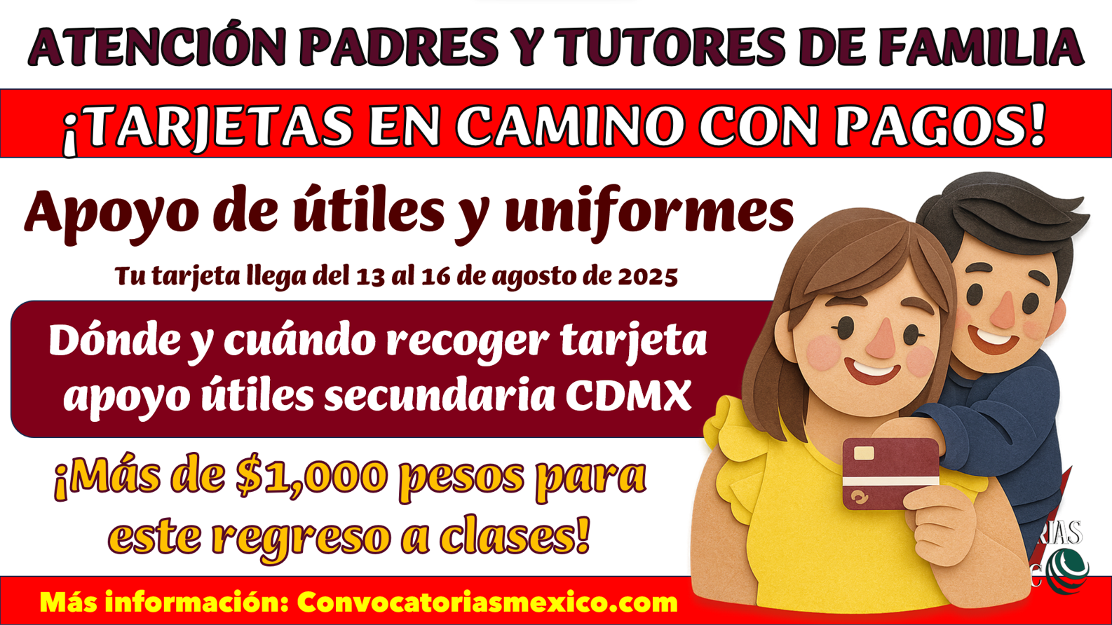 ¡Del 13 al 16 de agosto! Entregan tarjeta para útiles y uniformes a secundaria