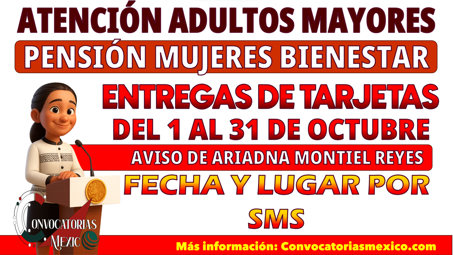 Del 1 al 31 de octubre entrega de tarjetas para la Pensión Mujeres Bienestar 2025