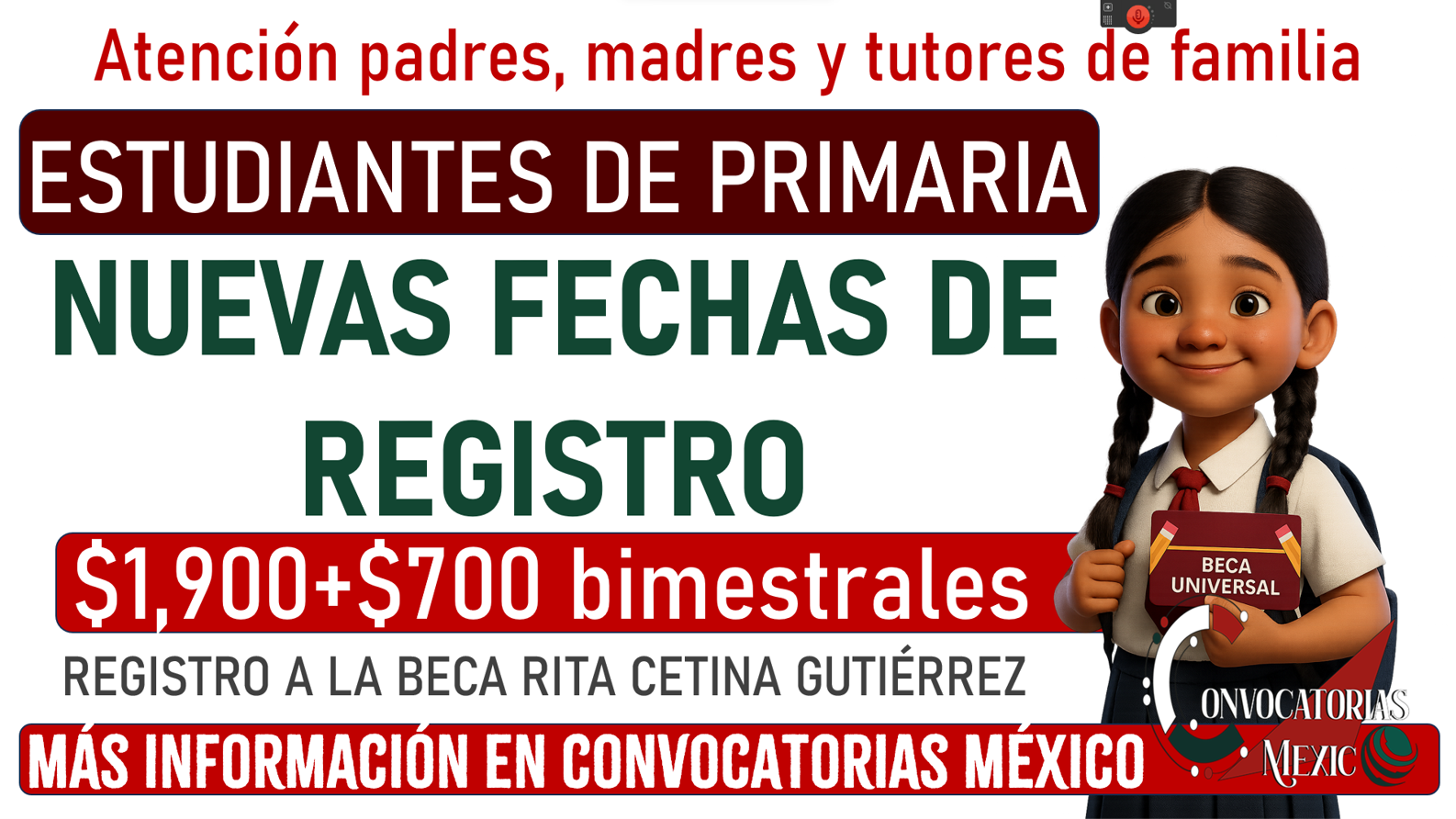 Se aproxima registro para estudiantes de primaria de la Beca Rita Cetina Gutiérrez