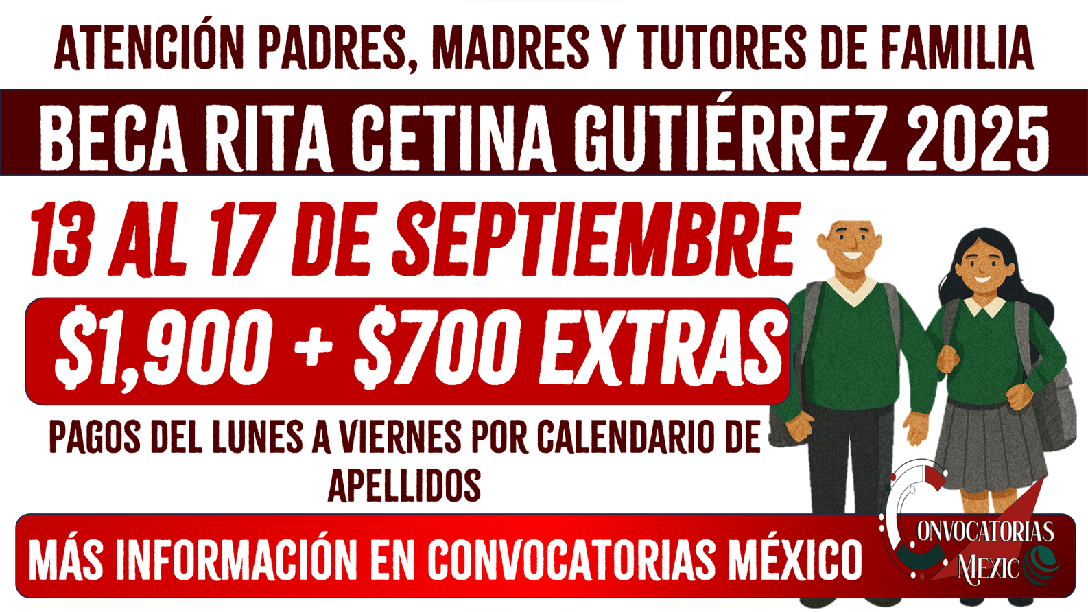 Del 13 al 17 de octubre nuevas fechas de pagos para la Beca Rita Cetina Gutiérrez