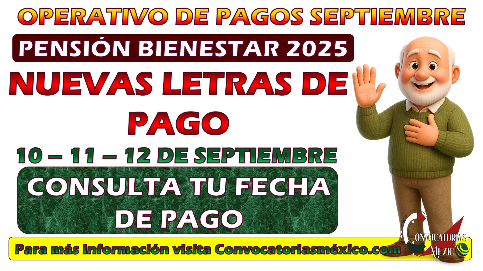 Pagos 10, 11 y 12 de septiembre de la Pensión del Bienestar 65 años y más